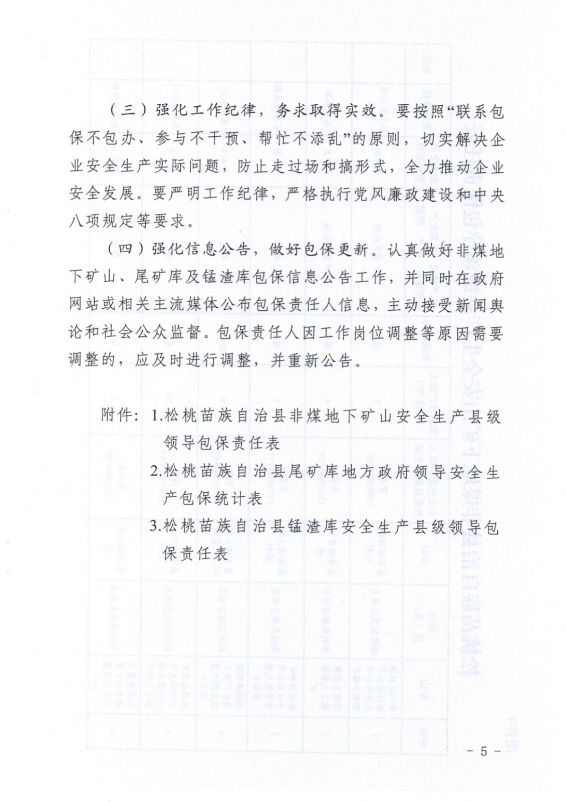松桃苗族自治縣非煤地下礦山安全生產(chǎn)包保責任表