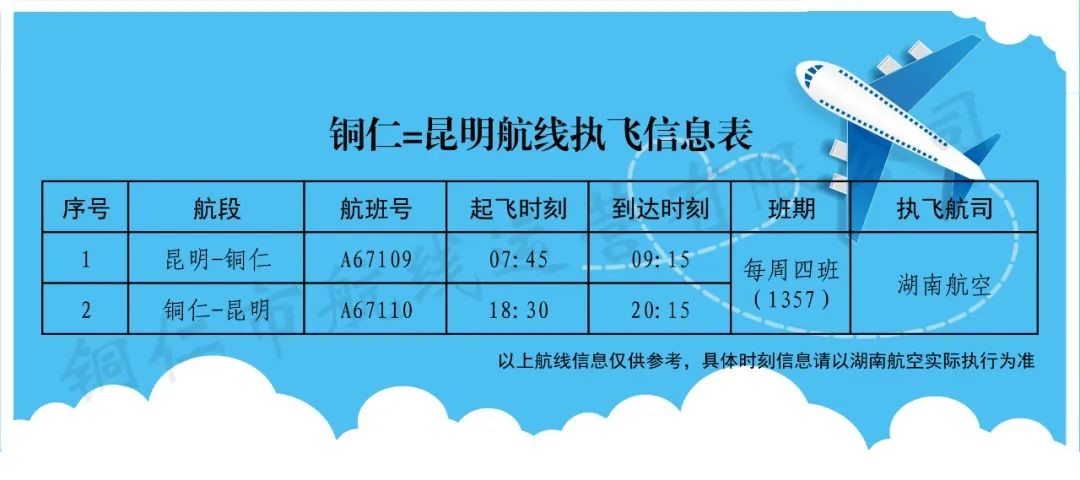 銅仁=昆明航線將于10月27日復(fù)航